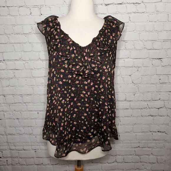 REBECCA MINKOFF 𝅺Black White Floral Sleeveless blouse S - Picture 1 of 6